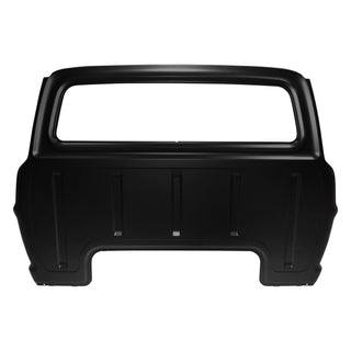 Black car door panel on a white background. 1967-1972 Ford Cab Back Panel, Outer.