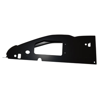 Black metal panel with cutouts on a white background. 2002-2022 Ford E-Series Cutaway Van Cab Corner, LH.