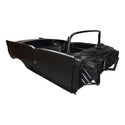 Black metal excavator bucket on a white background. Chevy 1957 Convertible Body Shell.