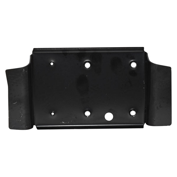 Black metal bracket with multiple holes on a white background. Console Rear Floor Mounting Bracket.