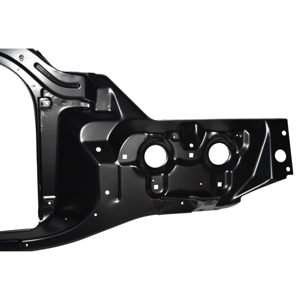 Black metal bracket on a white background. 1967 Impala Radiator Support.