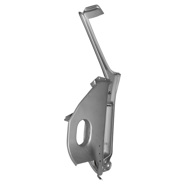 Metal car door panel on a white background. 1969-1972 A Pillar W/Cowl Shoulder LH 3Pcs Kit Weld Thru Primer.