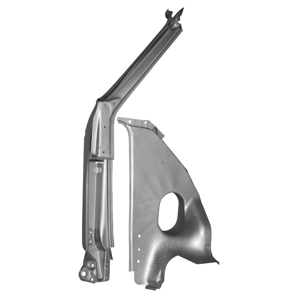 Car door panel on a white background. 1969-1972 A Pillar W/Cowl Shoulder RH 3Pcs Kit Weld Thru Primer.
