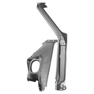 Metal car frame on a white background. 1969-1972 A Pillar W/Cowl Shoulder RH 3Pcs Kit Weld Thru Primer.