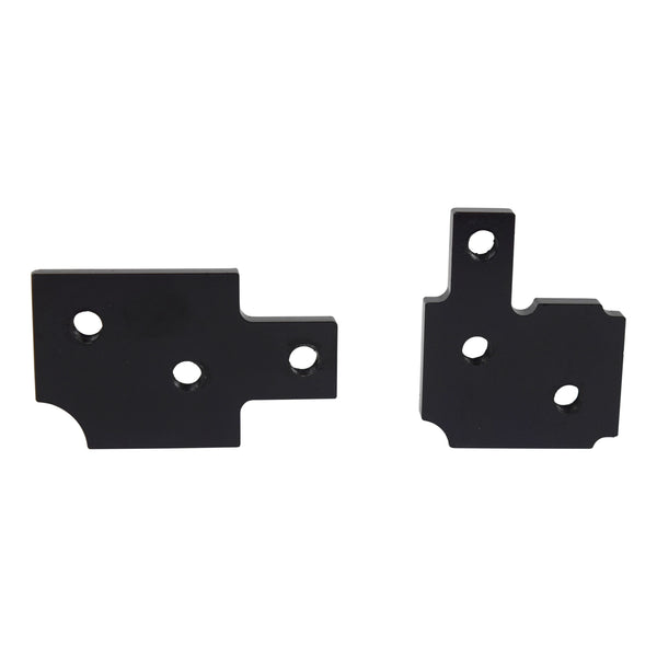 Two black metal brackets on a white background. Door Hinge Plates, 2 Pcs.