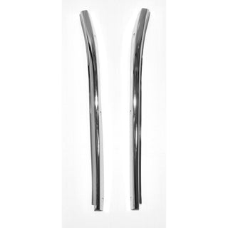 Two curved metal bars on a white background. 1955-1957 Chevy 2-Door Hardtop, Pillar Trim, Pair, Stainless