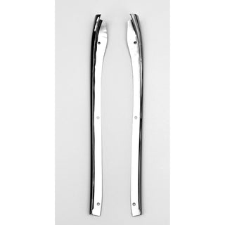 Two chrome car side mirrors on a light gray background. 1955-1957 Chevy 2-Door Hardtop, Pillar Trim, Pair, Stainless.