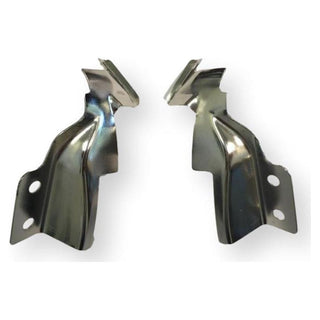 Two metal brackets on a white background. 1955-1957 Chevy 2-Door Hardtop Upper Windlace Retainer Set.