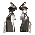 Two metallic brackets on a white background. 1955-1957 Chevy 2-Door Hardtop Upper Windlace Retainer Set.
