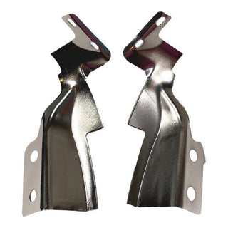 Two metallic brackets on a white background. 1955-1957 Chevy 2-Door Hardtop Upper Windlace Retainer Set.