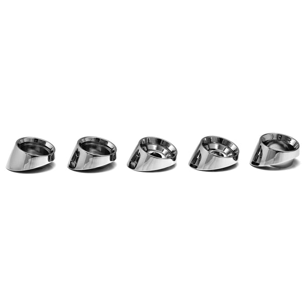 Set of five metallic rings on a white background. Chevy 1957 Dash Chrome Bezel Set, 5 Pcs.