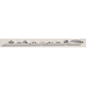 White plastic strip with multiple holes on a white background. 1955-1956 Chevy Chevrolet Script Set, Pair, Chrome.