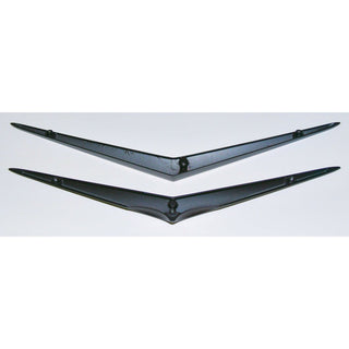 Two black wing-shaped objects on a white background. 1956 Chevy Hood and Trunk Vee Set, Matt Black.