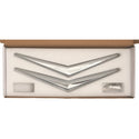Set of silver hair clips in a box on a white background. 1956 Chevy Hood and Trunk Vee Set, Chrome.