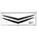 Black car grille with a brand logo on a white background. Hood And Trunk Vee Set, Matt Black.
