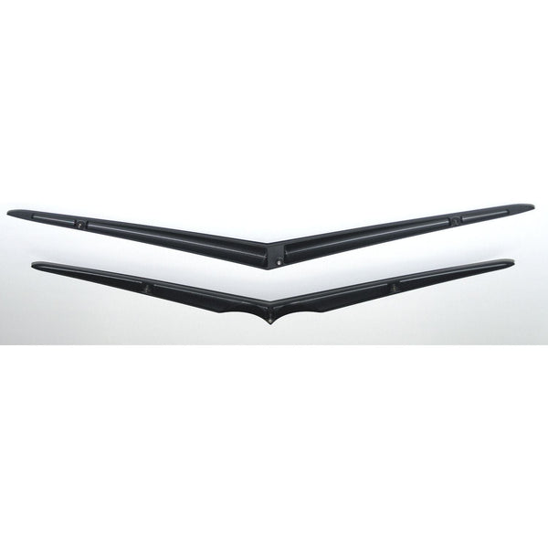 Two black car wipers on a white background. Hood And Trunk Vee Set, Matt Black.