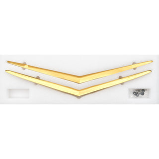Gold car grille on a white background. 1957 Chevy Hood and Trunk Vee Set, Gold.