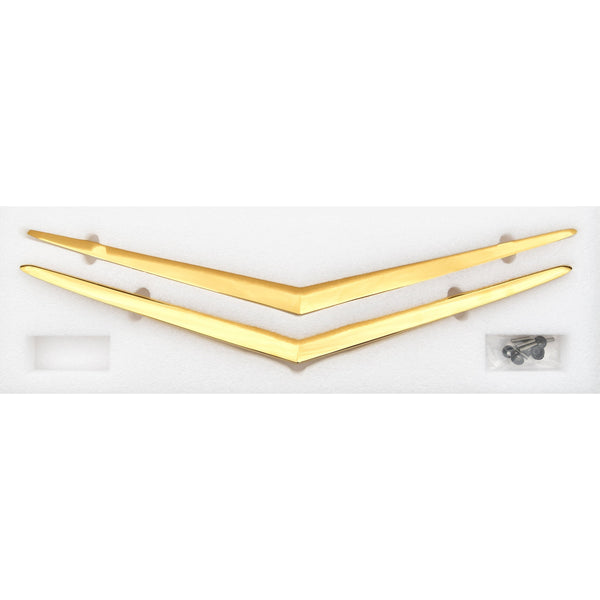 Gold car grille on a white background. 1957 Chevy Hood and Trunk Vee Set, Gold.