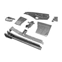 Set of metal vehicle frames and components on a white background. 1966-1967 Chevy Nova Fender Apron Kit LH.