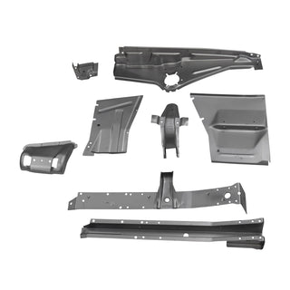 Set of car chassis components on a white background. 1966-1967 Chevy Nova Fender Apron Kit RH.