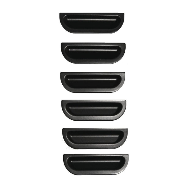 Set of black rectangular objects on a white background. 1957 Chevy Fender Louver Set, Black.