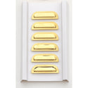 Set of gold cabinet handles on a white background. 1957 Chevy Fender Louver Set, Gold.
