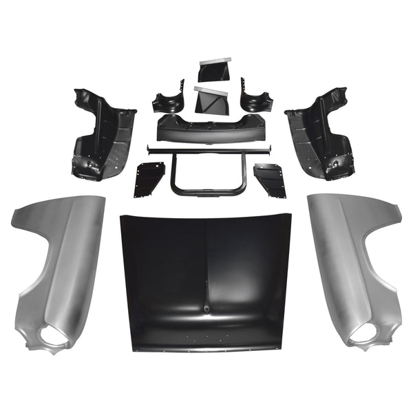 1955 Chevy V8 Front End Sheet Metal Kit, Factory Style Hood.