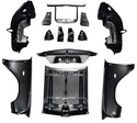 Set of black car body panels on a white background. V8 Front End Sheet Metal Kit.