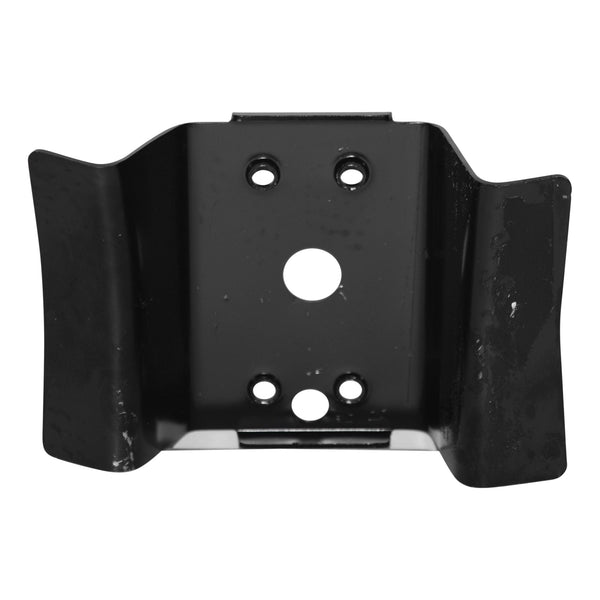 Black metal bracket with multiple holes on a white background. Rear Floor Shifter Mounting Bracket.