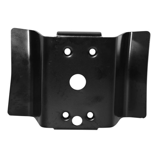Black metal bracket on a white background. Rear Floor Shifter Mounting Bracket.