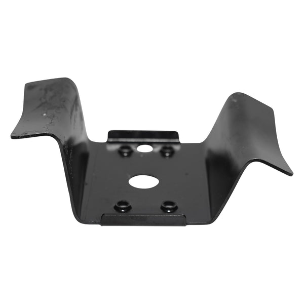 Black metal bracket on a white background. Rear Floor Shifter Mounting Bracket.