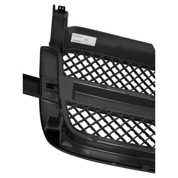 Black car grille with grid pattern on a white background. Chevy Grille Assembly Painted.