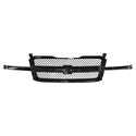 Black car grille with mesh design on a white background. Chevy Grille Assembly Chrome.