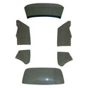 Set of car interior panels on a white background. 1970-1972 Glass Kit W/ 8 Hole Door Glass W/ Antenna - Tinted.