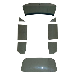 Set of car window sunshades on a white background. 1970-1972 Pontiac GTO 2-Door Sedan Glass Kit W/ Antenna - Tinted.