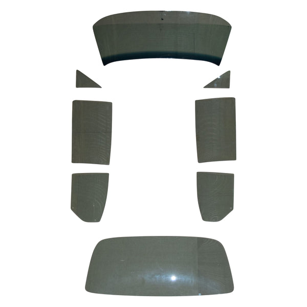 Set of car window sunshades on a white background. 1970-1972 Pontiac GTO 2-Door Sedan Glass Kit W/ Antenna - Tinted.