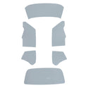 Set of car interior panels on a white background. 1970-1972 Pontiac GTO Coupe Glass Kit W/ 8 Hole Door Glass W/ Antenna - Clear.