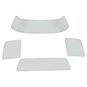 Set of curved and rectangular car window glass panels on a white background. Glass Kit Clear.
