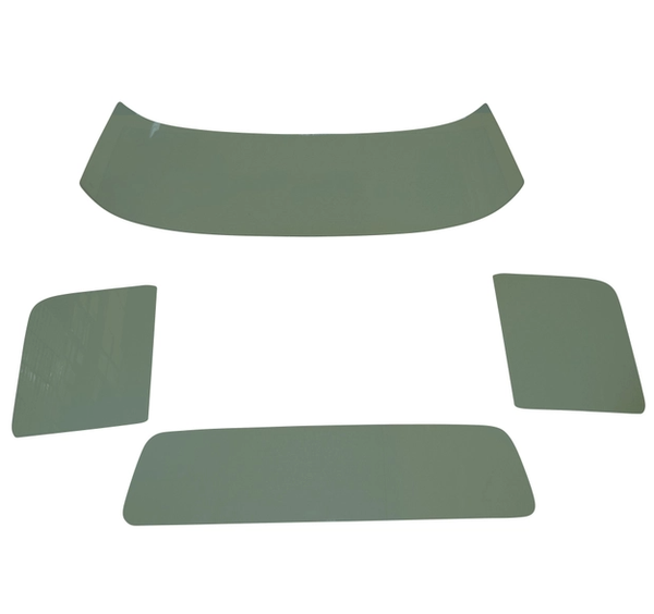 Set of green car window glass that is green on a white background. 1967-1972 Ford F-250 Window Glass Kit Green Tinted w/o Band.