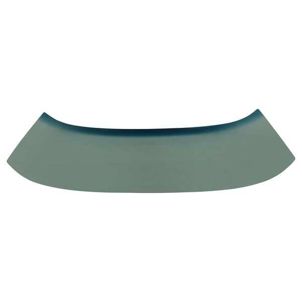 Curved green plastic object on a white background. Windshield Glass Green Tinted w/ Band.