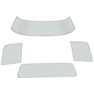 Set of curved and rectangular car window glass panels on a white background. 1967-1972 Ford F-250 Window Glass Kit Clear.