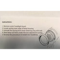 Instructions for removing and installing a headlight with text and diagram on a beige background. Headlight Spring Tool.