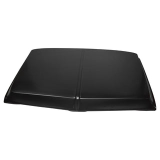 Black car hood on a white background. 1969-1972 Chevy Pickup Hood W/ Emblem Holes.