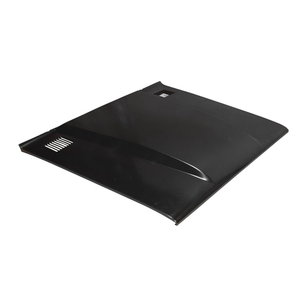 Black rectangular object with a textured surface on a white background. 1966-1967 Ford Bronco Cowl Hood with Vent Holes.