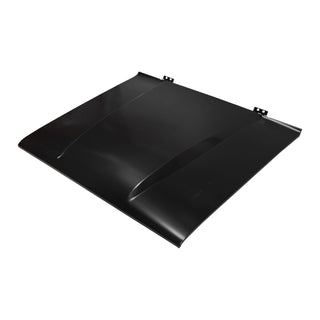 Black metal car hood on a white background. 1966-1967 Ford Bronco Cowl Hood with w/o Vent Holes.