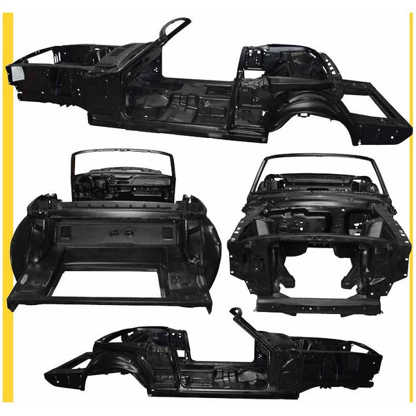 Set of car chassis frames on a white background. 1967-1968 Ford Mustang Convertible Skeleton.