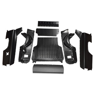 Set of black car interior panels on a white background. 1968 Chevy El Camino Bed Kit.