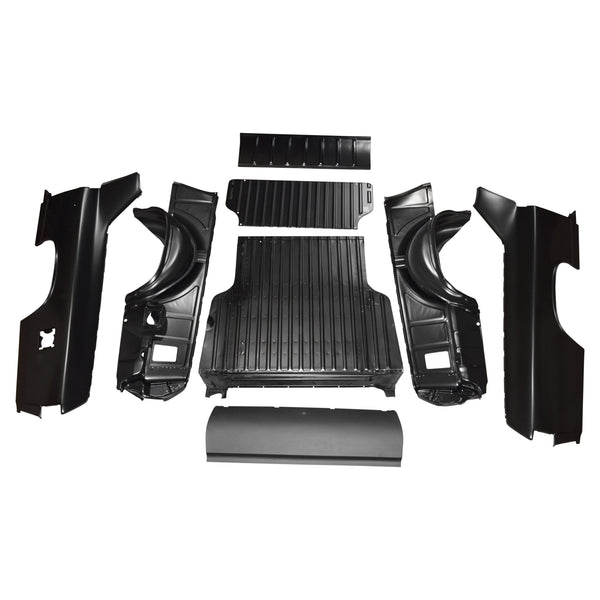 Set of black car interior panels on a white background. 1968 Chevy El Camino Bed Kit.