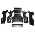 Set of black car interior panels on a white background. 1969-1972 Chevy El Camino Bed Kit.