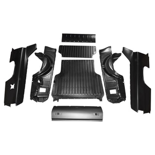 Set of black car interior panels on a white background. 1969-1972 Chevy El Camino Bed Kit.